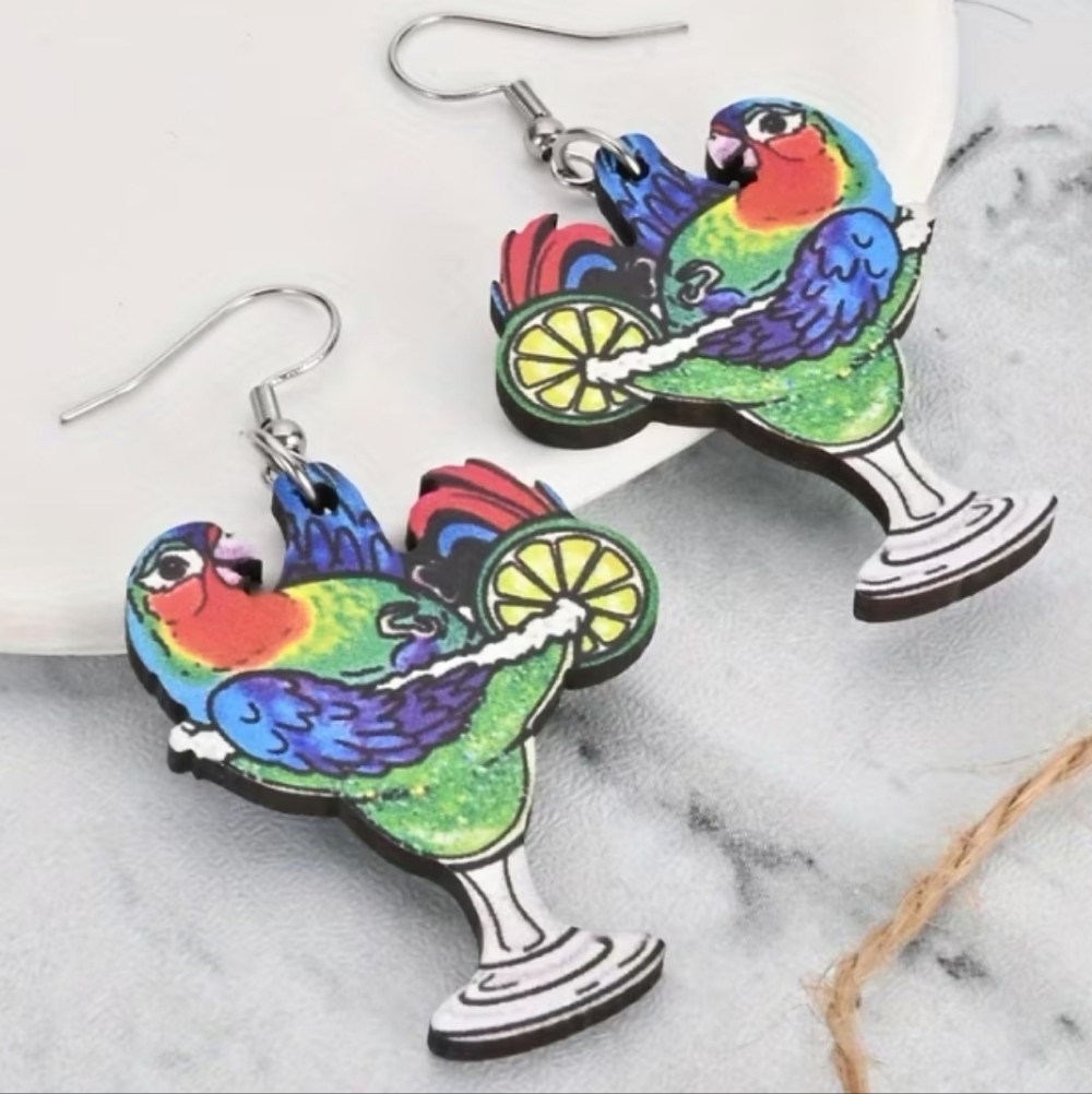 Colorful Parrot Bird Earrings Wooden